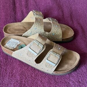 Nicole Gold Glitter Dual-Buckle Slide Sandals